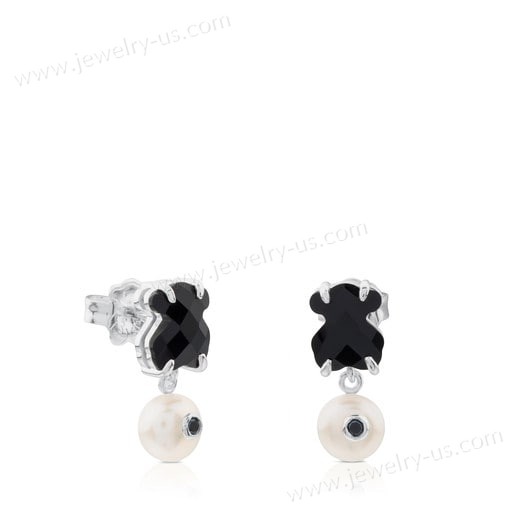TOUS Discount Online ✓✓✓ Silver Erma Earrings with Onyx, Pearl and Spinel